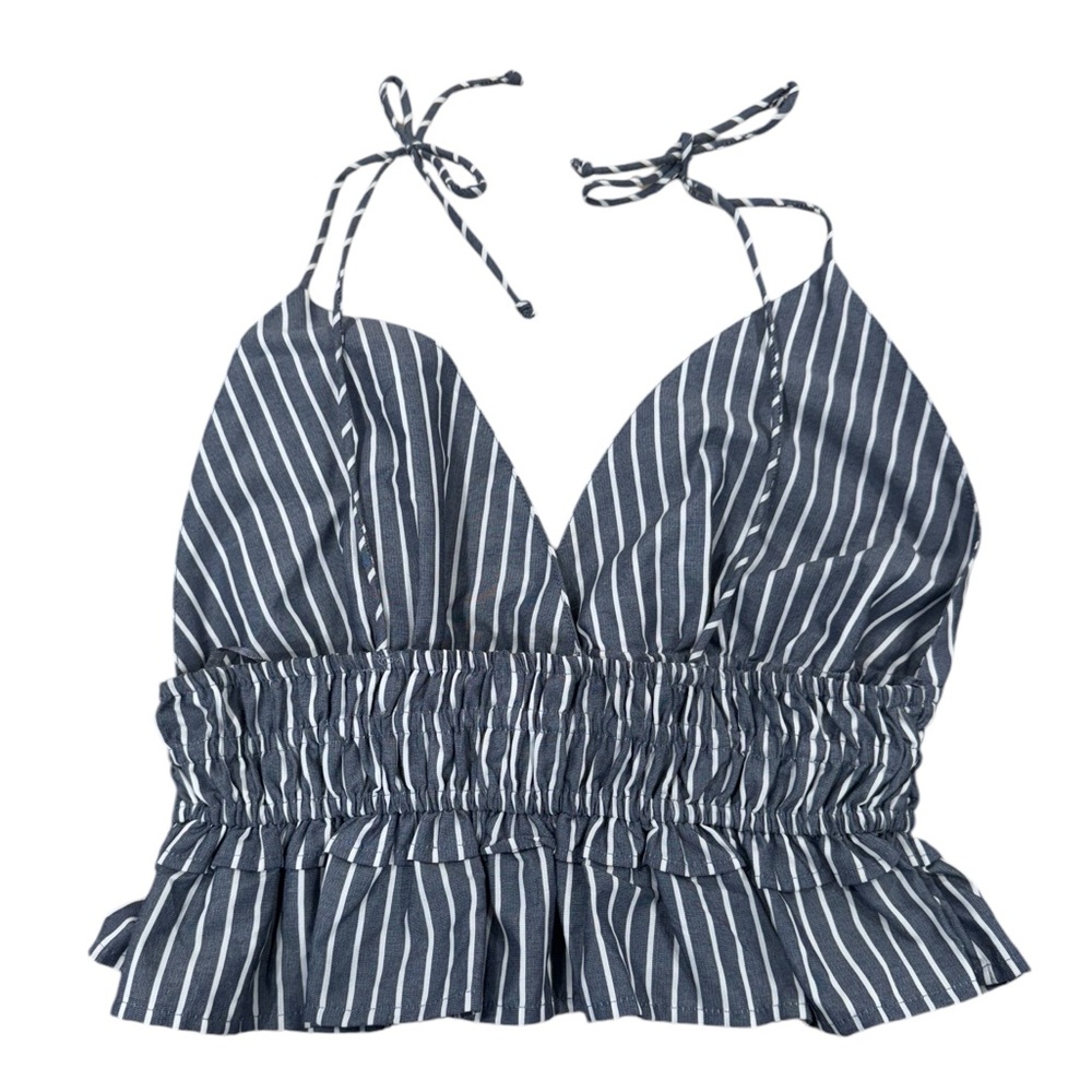 SIM & SAM Striped 100% Cotton Peplum Top NWT XL - Picture 3 of 4